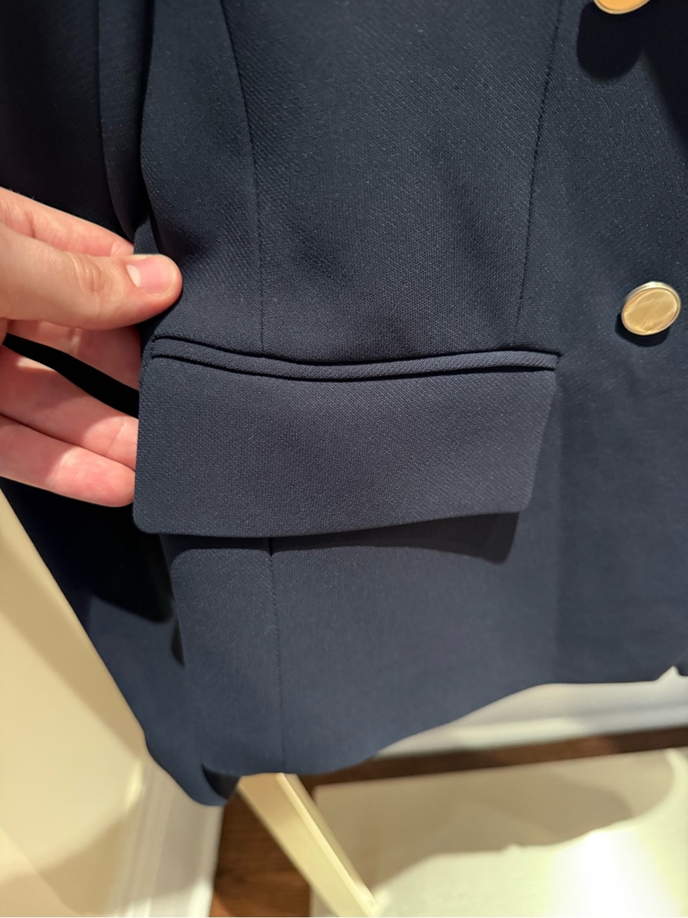 Club Monaco Navy Double-Breasted Gold-Button Blazer - Picture 2 of 7